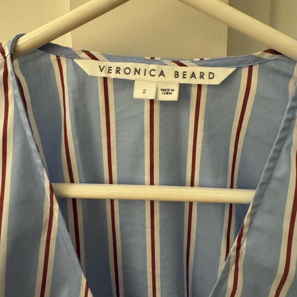 Veronica Beard Blue and Maroon Striped Top